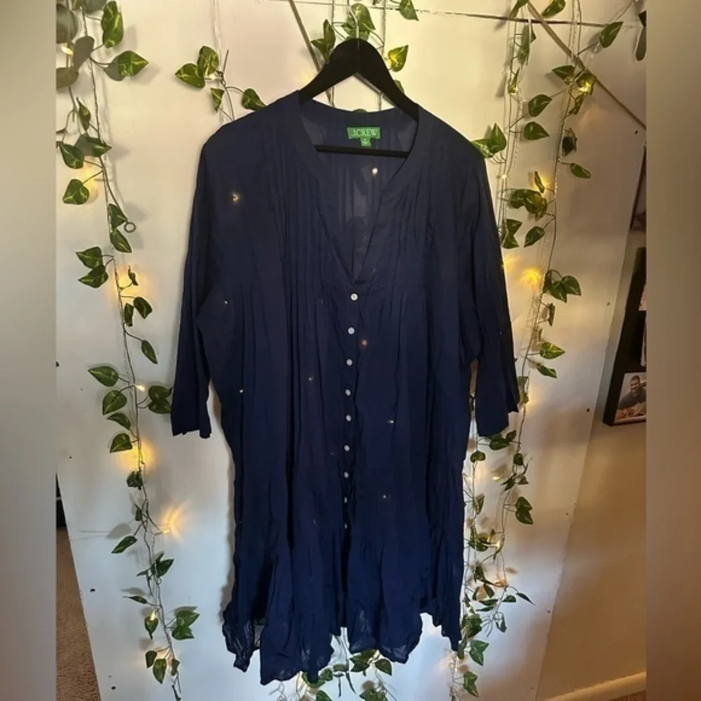J. Crew Button Front Tiered Cover Up Dress Blue Cotton Voile
